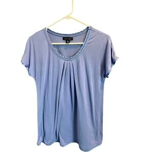 Midnight Carole Hochman Blue Top Pleated Scoop Neck Short Sleeve